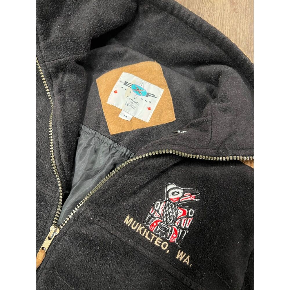 Exp Canada Mukilteo Wa indigenous native raven Fleece Vest Mens M Black